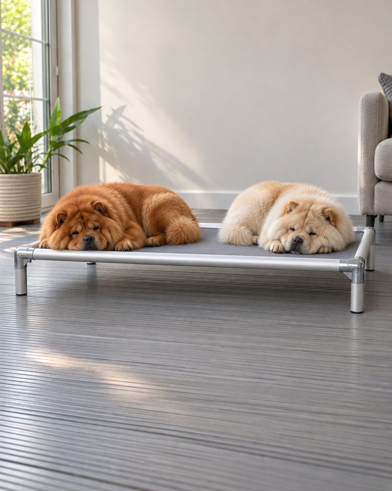 Two Chow Chows curled up on an Extra Large Cofa Bed